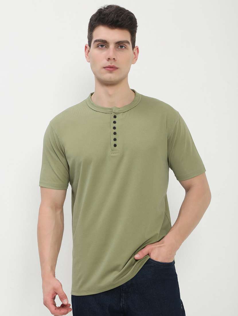 men olive short sleeve solid slim fit t-shirt - 21843972 - Standard Image - 1
