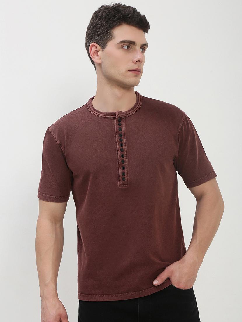 men brown short sleeve solid slim fit t-shirt - 21843973 -  Standard Image - 1