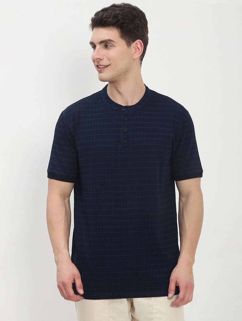 men navy blue short sleeve solid slim fit t-shirt - 21843976 -  Standard Image - 1