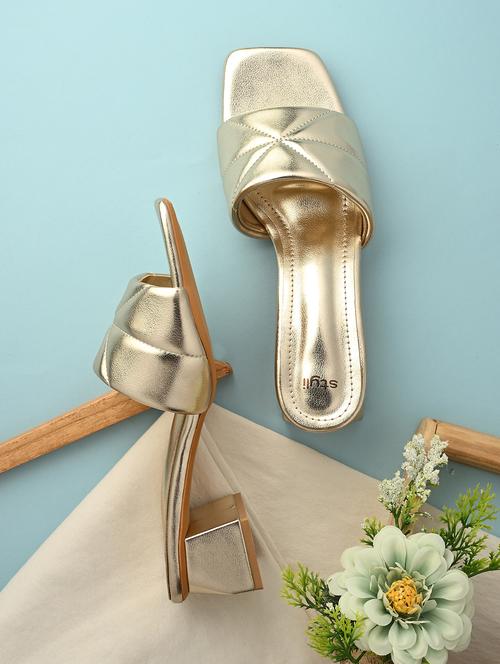 women gold block heel sandal - 21844105 - Standard Image - 0