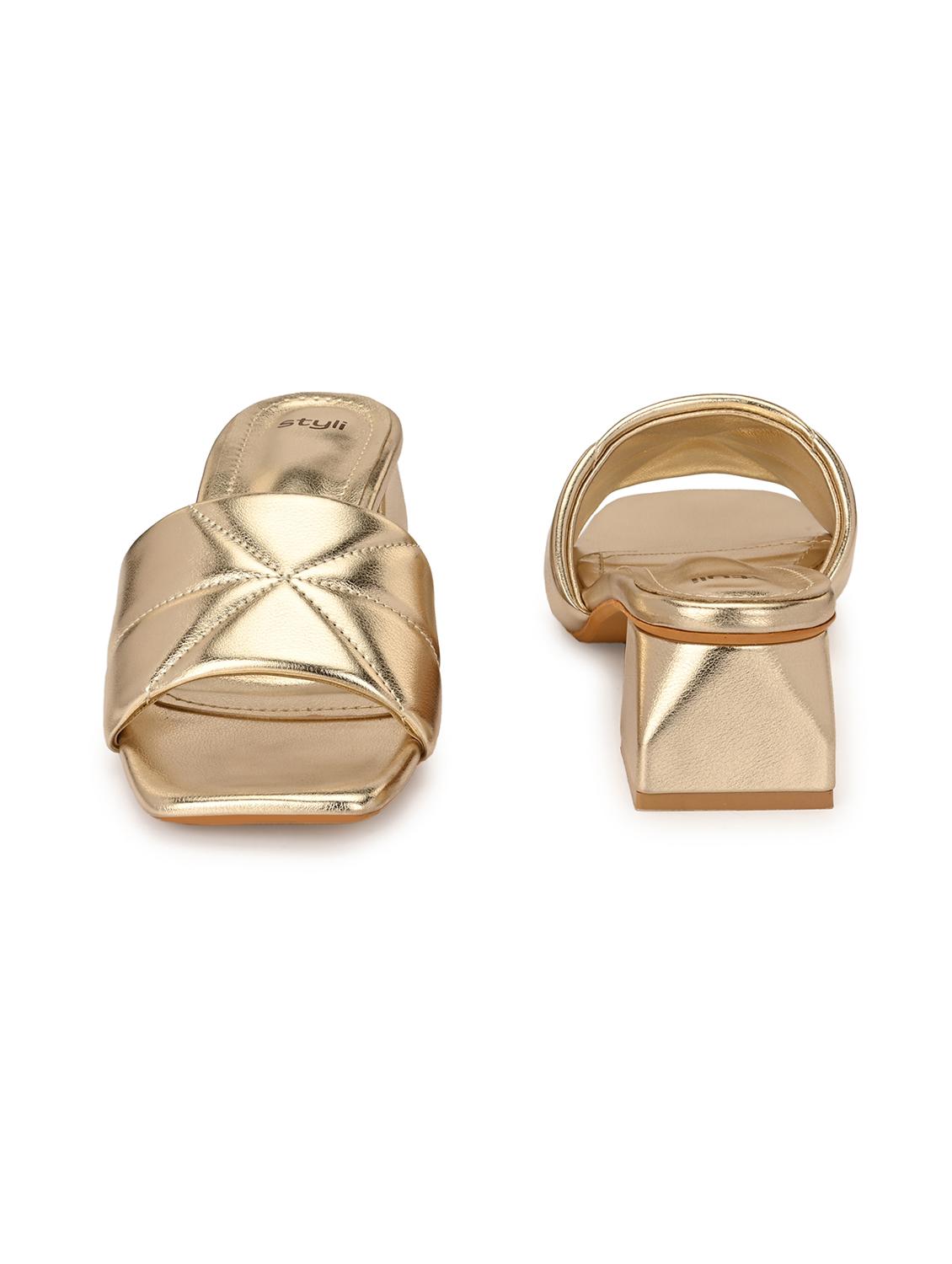 women gold block heel sandal - 21844105 - Standard Image - 4