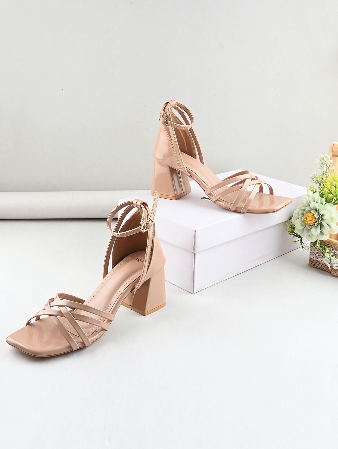 women beige ankle strap block heels - 21844108 -  Zoom Image - 0