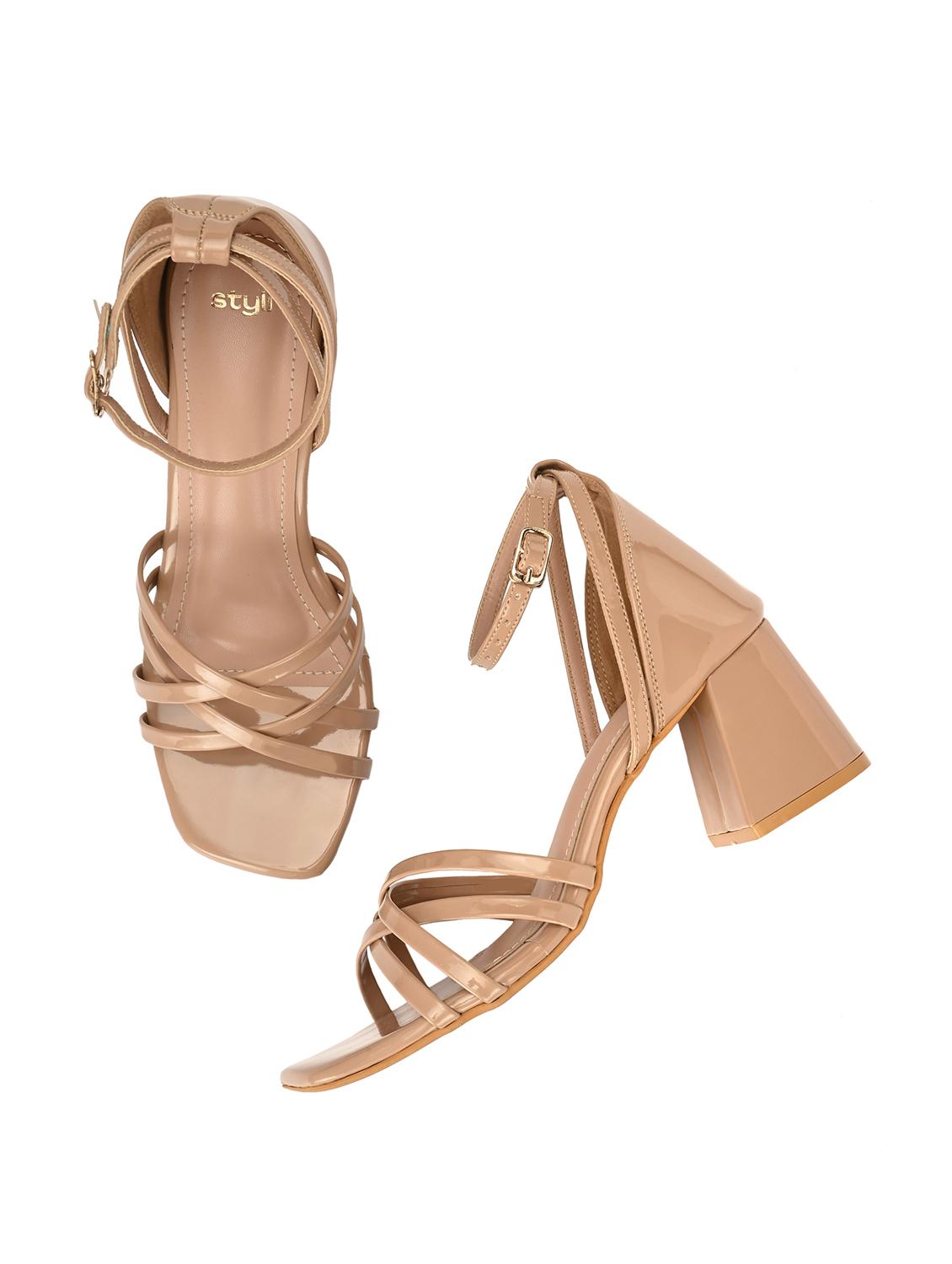 women beige ankle strap block heels - 21844108 - Standard Image - 4