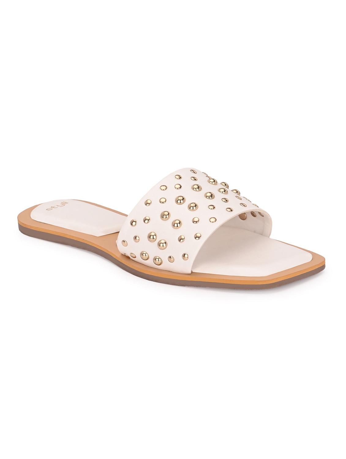 womenwhite embellished slip on flats - 21844117 - Standard Image - 1