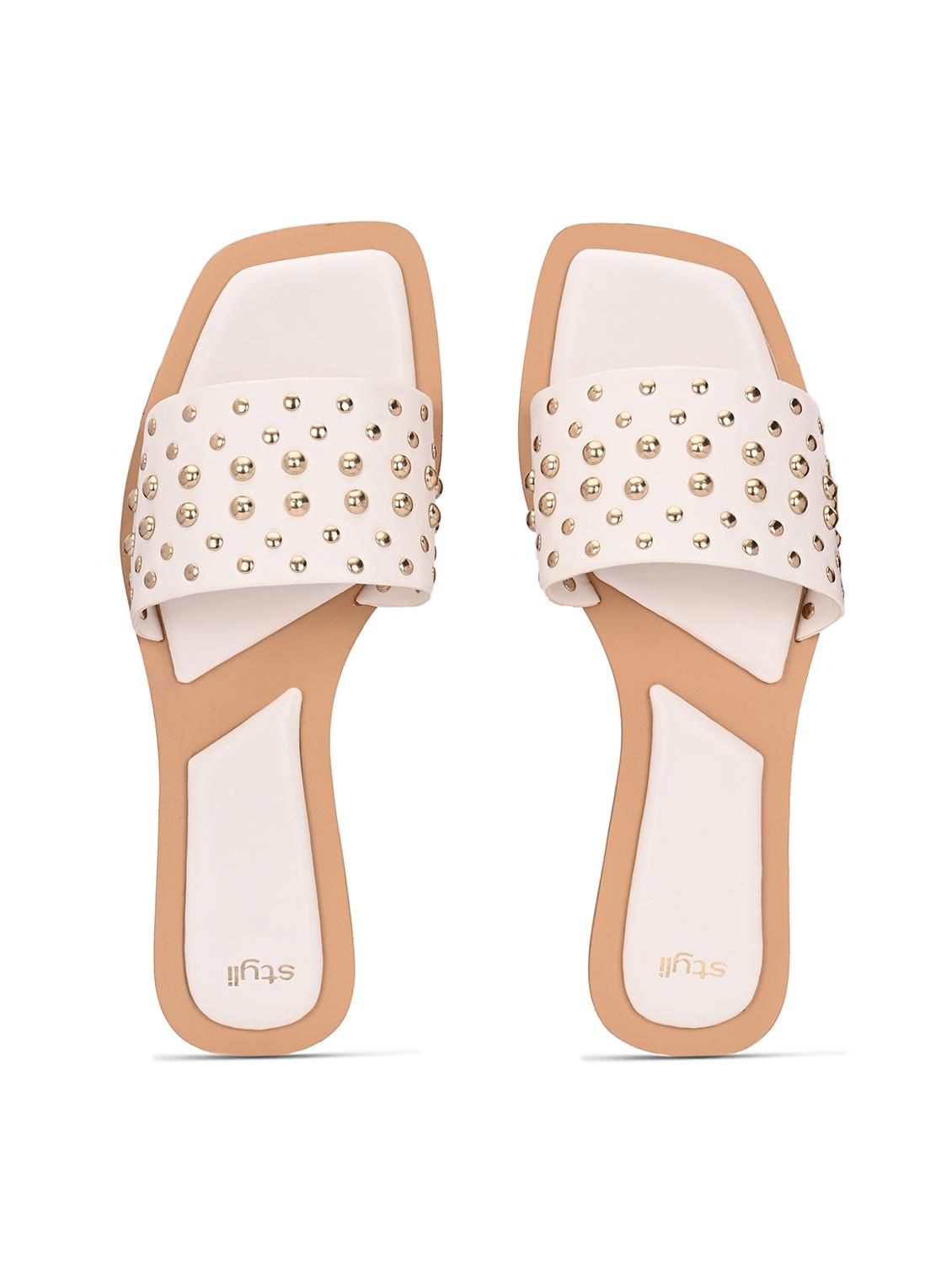 womenwhite embellished slip on flats - 21844117 - Standard Image - 4