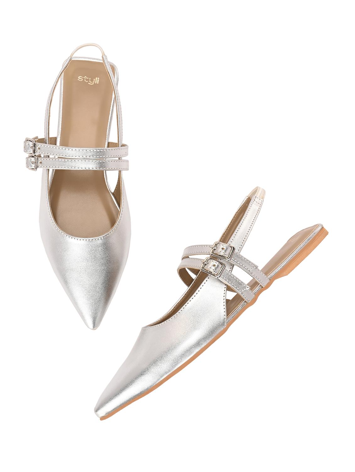 women silver back strap flats - 21844120 - Standard Image - 4