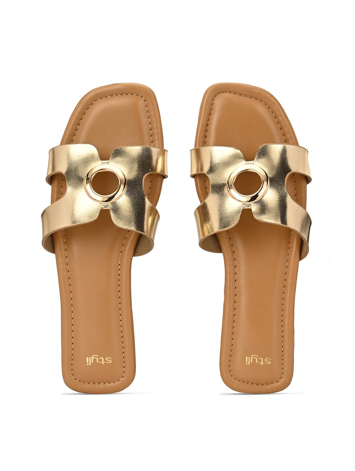 women gold slip on flats - 21844123 - Standard Image - 4