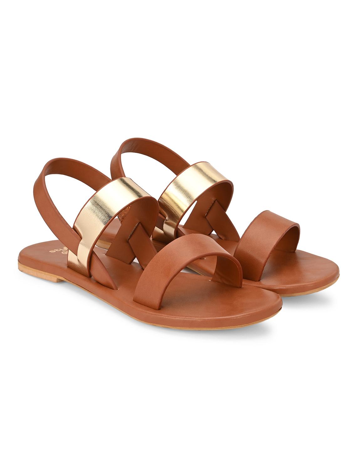 women tan back strap flats - 21844126 - Standard Image - 1