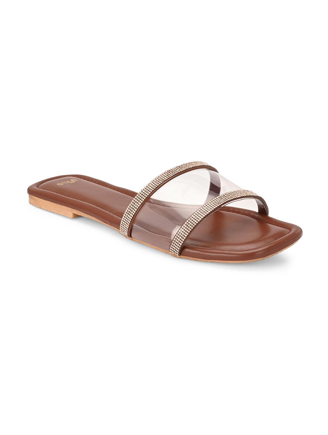 women embellished transparent strap flats - 21844127 - Standard Image - 1