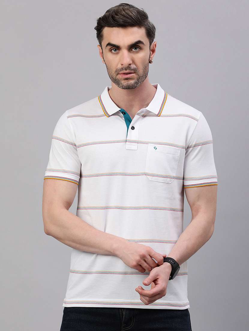men stripes short sleeve slim fit polo t-shirt