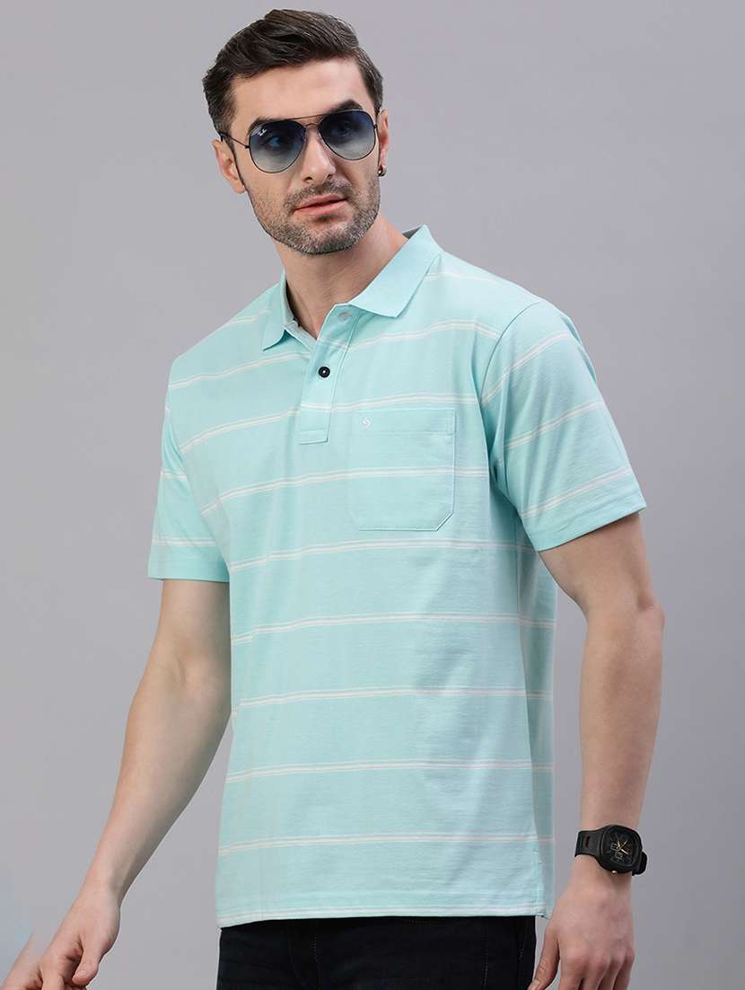 men stripes short sleeve regular fit polo t-shirt