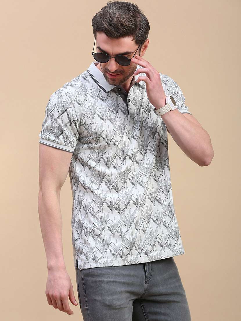 men printed short sleeve slim fit polo t-shirt - 21844312 -  Standard Image - 1