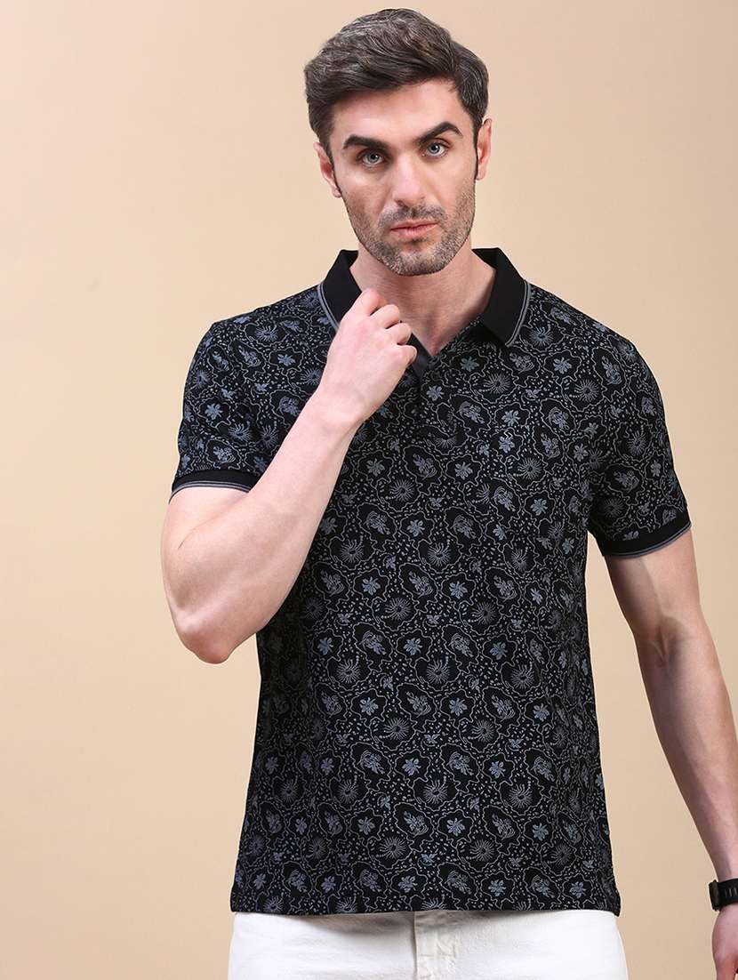 men printed short sleeve slim fit polo t-shirt