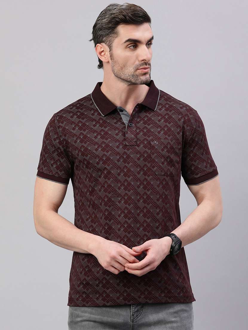 men printed short sleeve slim fit polo t-shirt