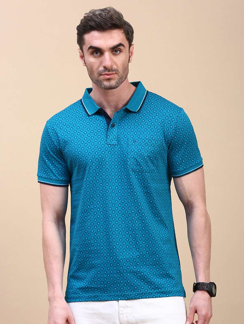 men printed short sleeve slim fit polo t-shirt - 21844320 -  Standard Image - 1