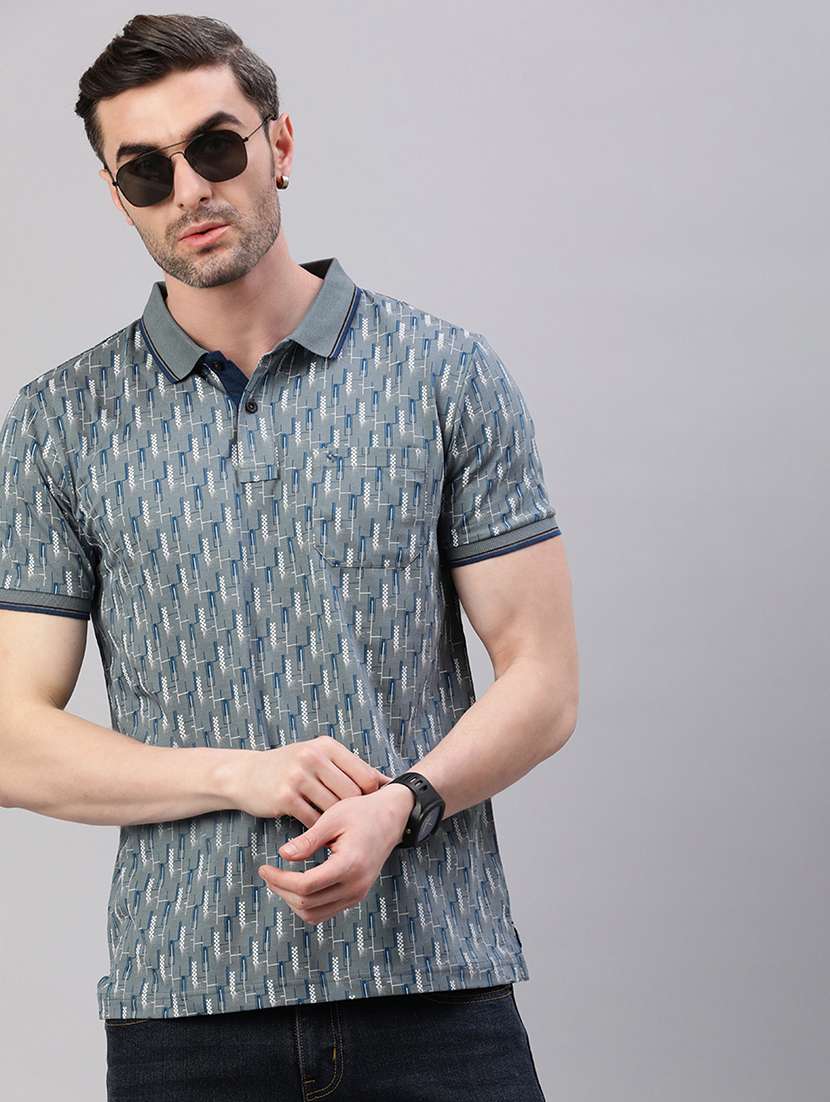 men printed short sleeve slim fit polo t-shirt - 21844324 - Zoom Image - 0