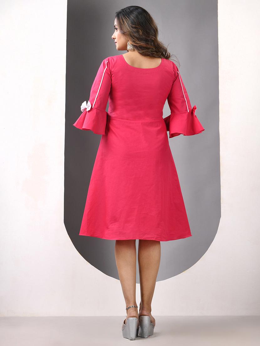 women solid round neck fit & flare ethnic dress - 21844377 - Standard Image - 4