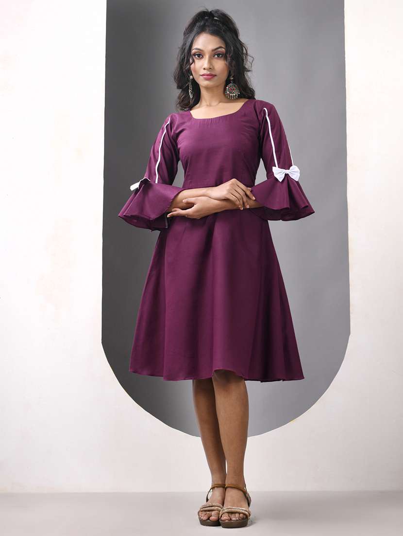 women solid round neck fit & flare ethnic dress