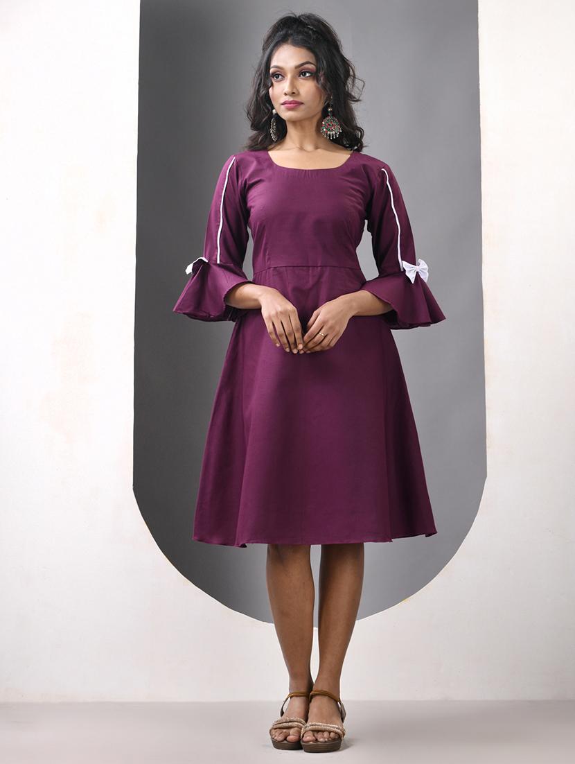 women solid round neck fit & flare ethnic dress - 21844379 -  Standard Image - 1