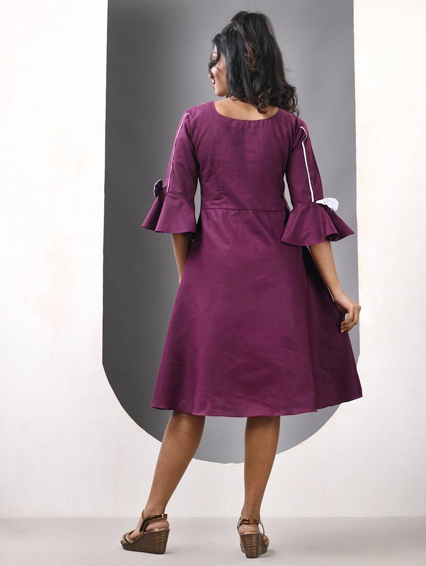 women solid round neck fit & flare ethnic dress - 21844379 - Standard Image - 4