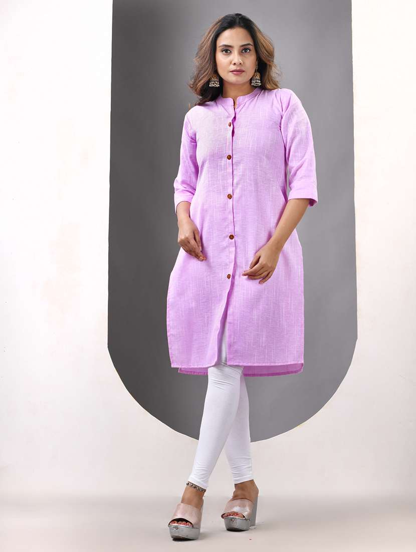 women solid three quarter sleeve straight kurta