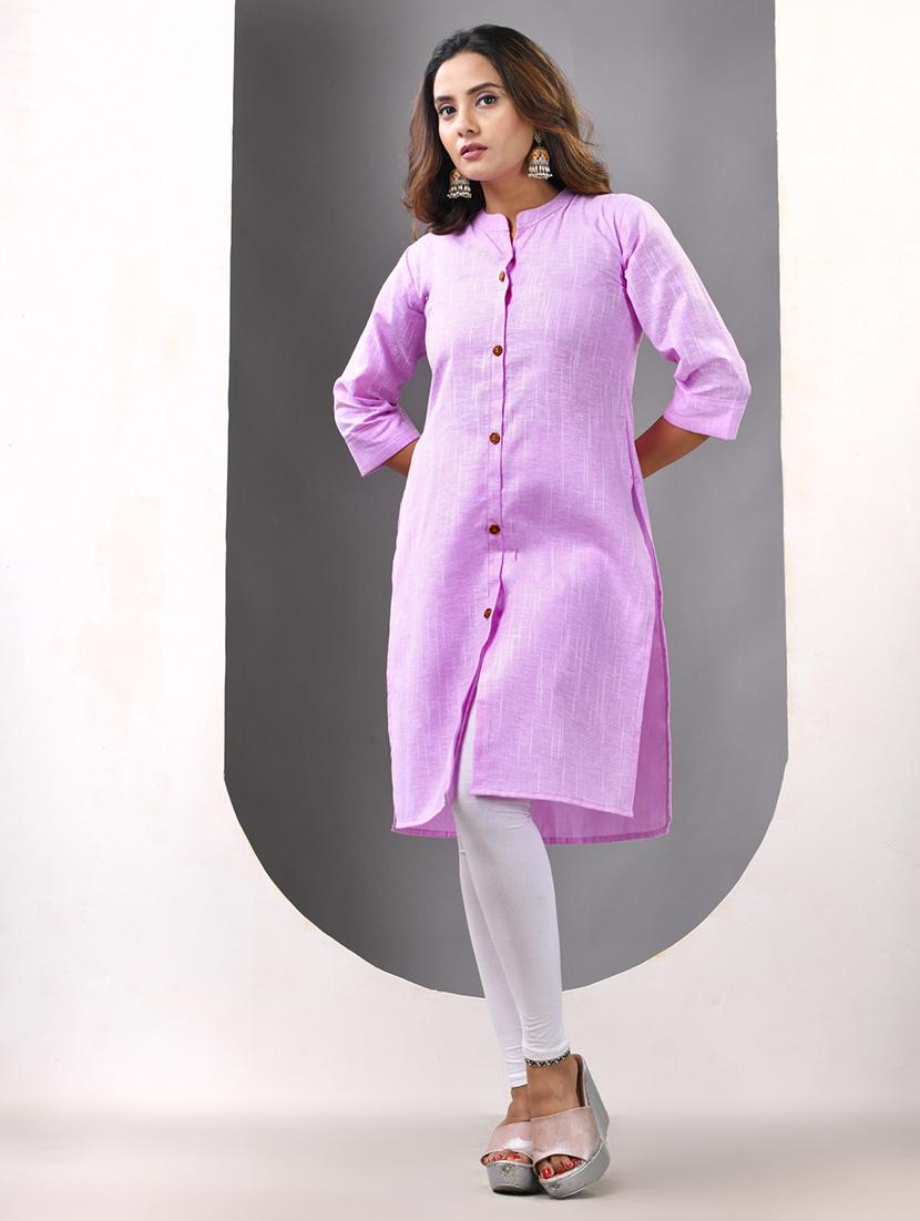 women solid three quarter sleeve straight kurta - 21844405 - Standard Image - 1