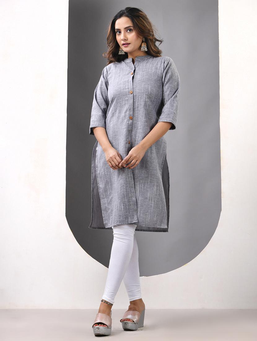 women self design three quarter sleeve straight kurta - 21844406 - Standard Image - 1