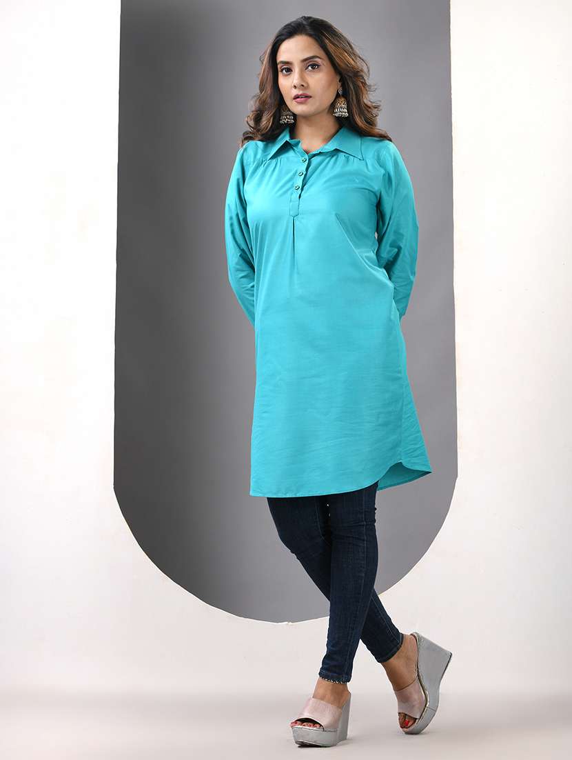 women solid long sleeve straight kurta - 21844410 - Standard Image - 1