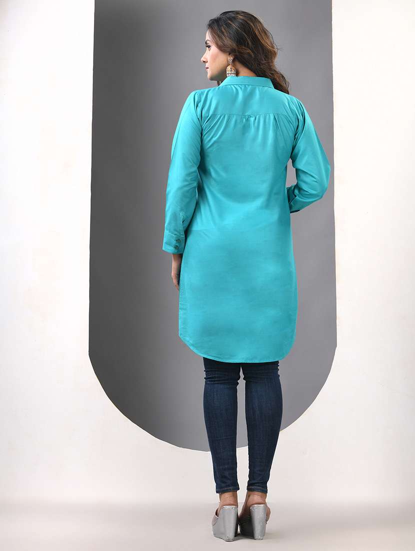 women solid long sleeve straight kurta - 21844410 - Standard Image - 4