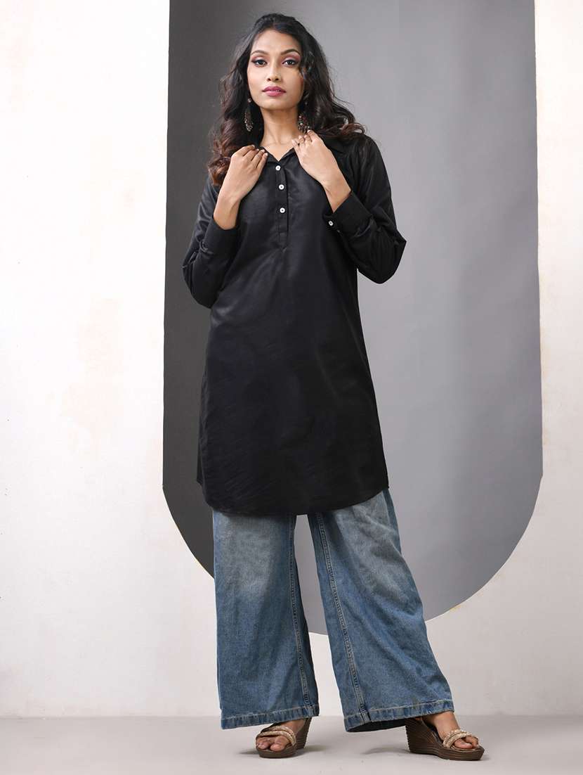 women solid long sleeve straight kurta - 21844412 -  Standard Image - 1