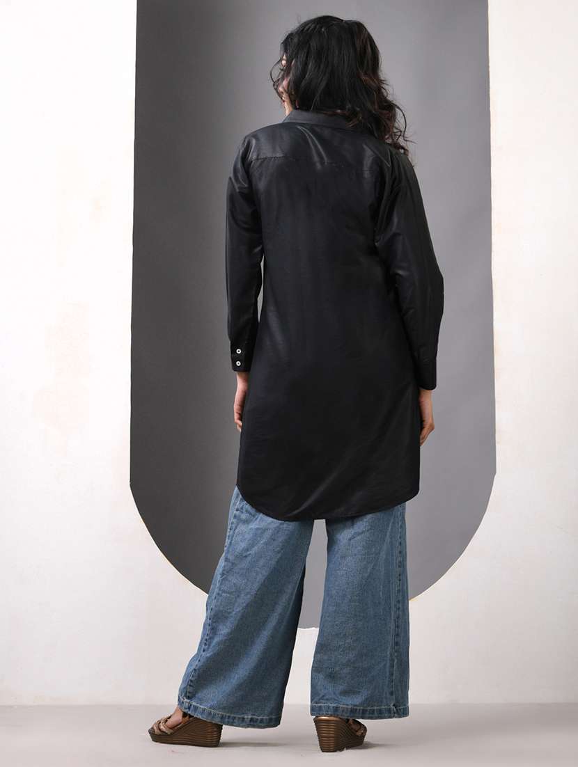 women solid long sleeve straight kurta - 21844412 -  Standard Image - 4