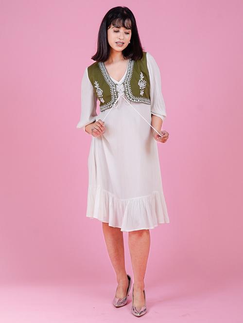 women embroidered puff sleeves tiered dress - 21844425 -  Standard Image - 0