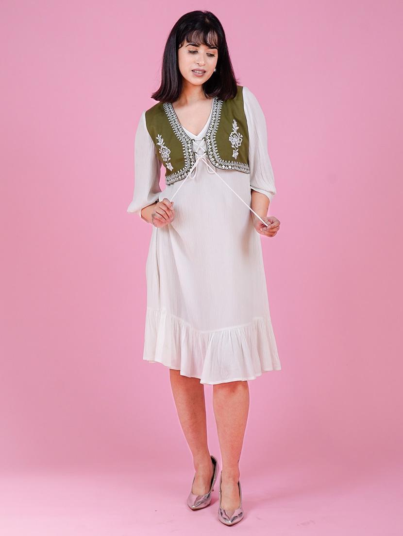 women embroidered puff sleeves tiered dress - 21844425 -  Zoom Image - 0