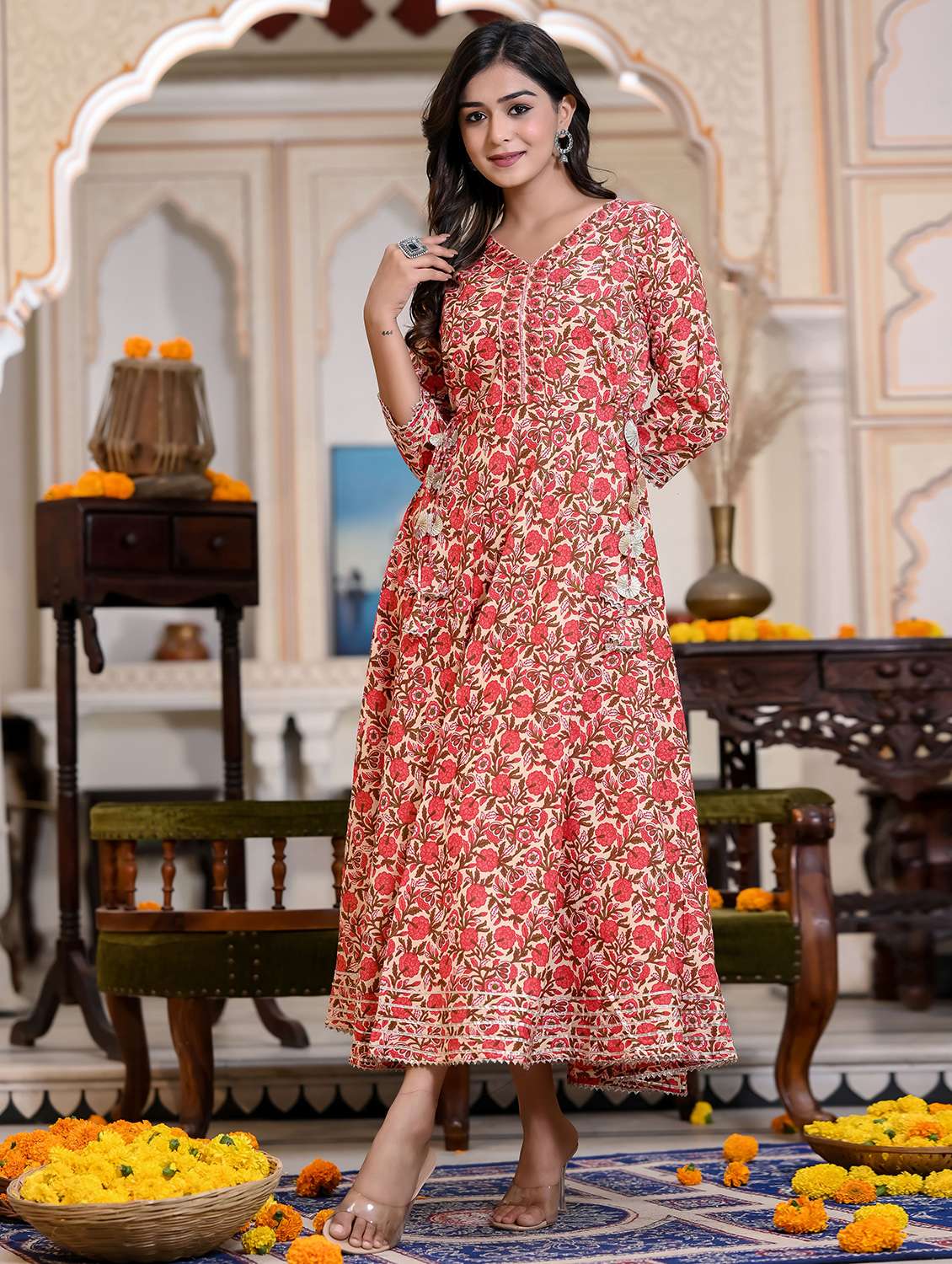 women floral printed three quarter sleeve anarkali ethnic dress - 21844429 -  Standard Image - 4