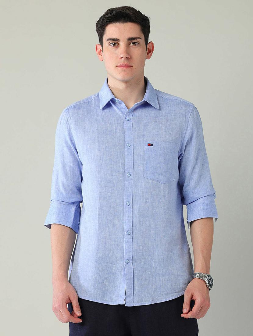 men solid long sleeve slim fit casual shirt