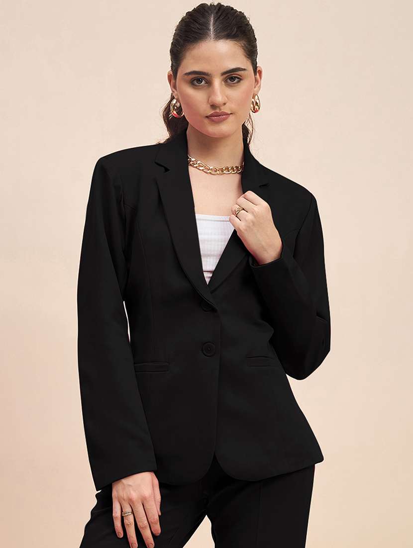 women solid long sleeves formal blazer