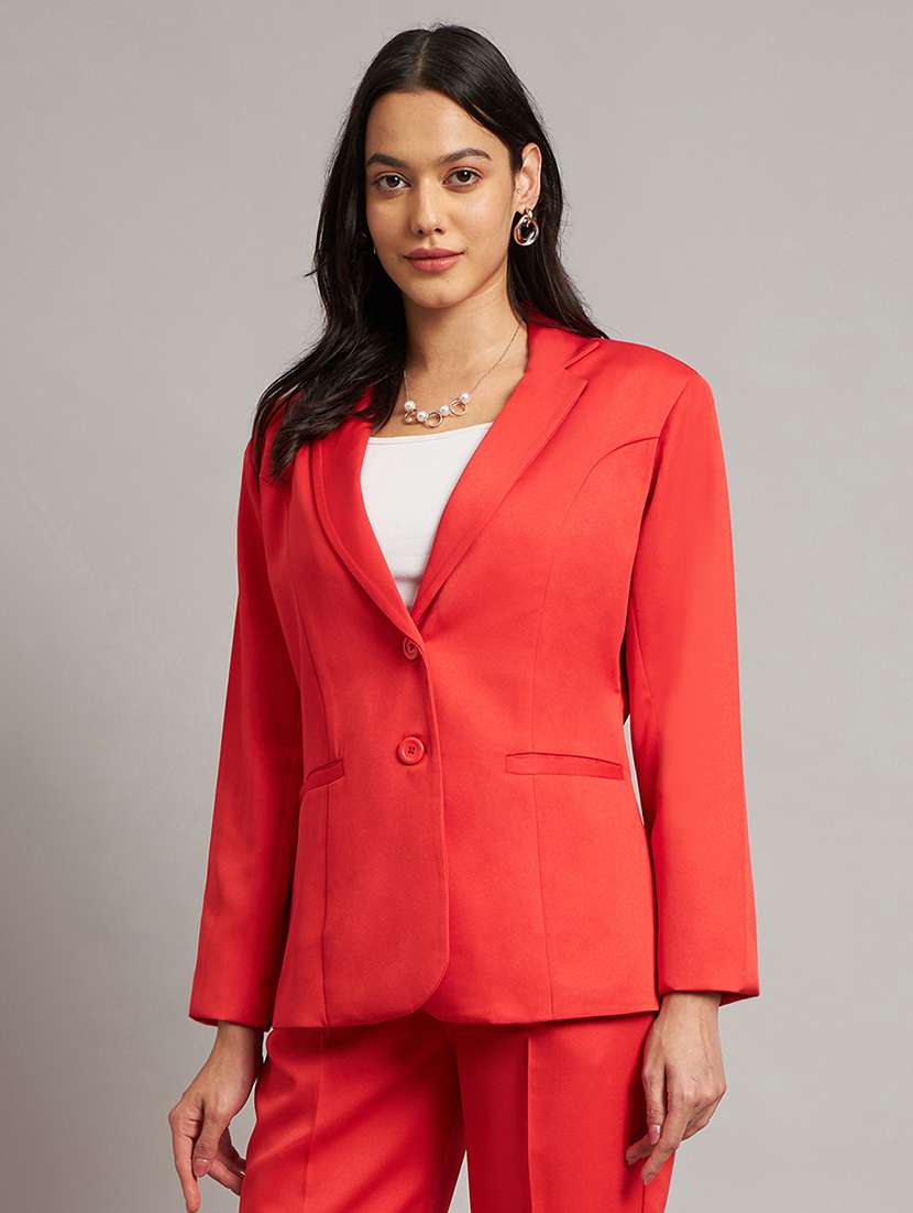 women solid long sleeves single breasted blazer - 21844468 - Standard Image - 1