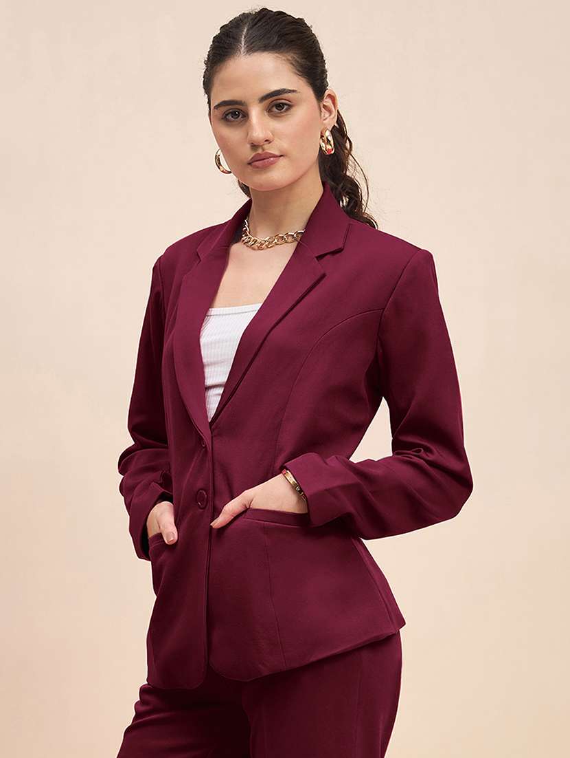 women solid long sleeves single breasted blazer - 21844469 -  Standard Image - 1