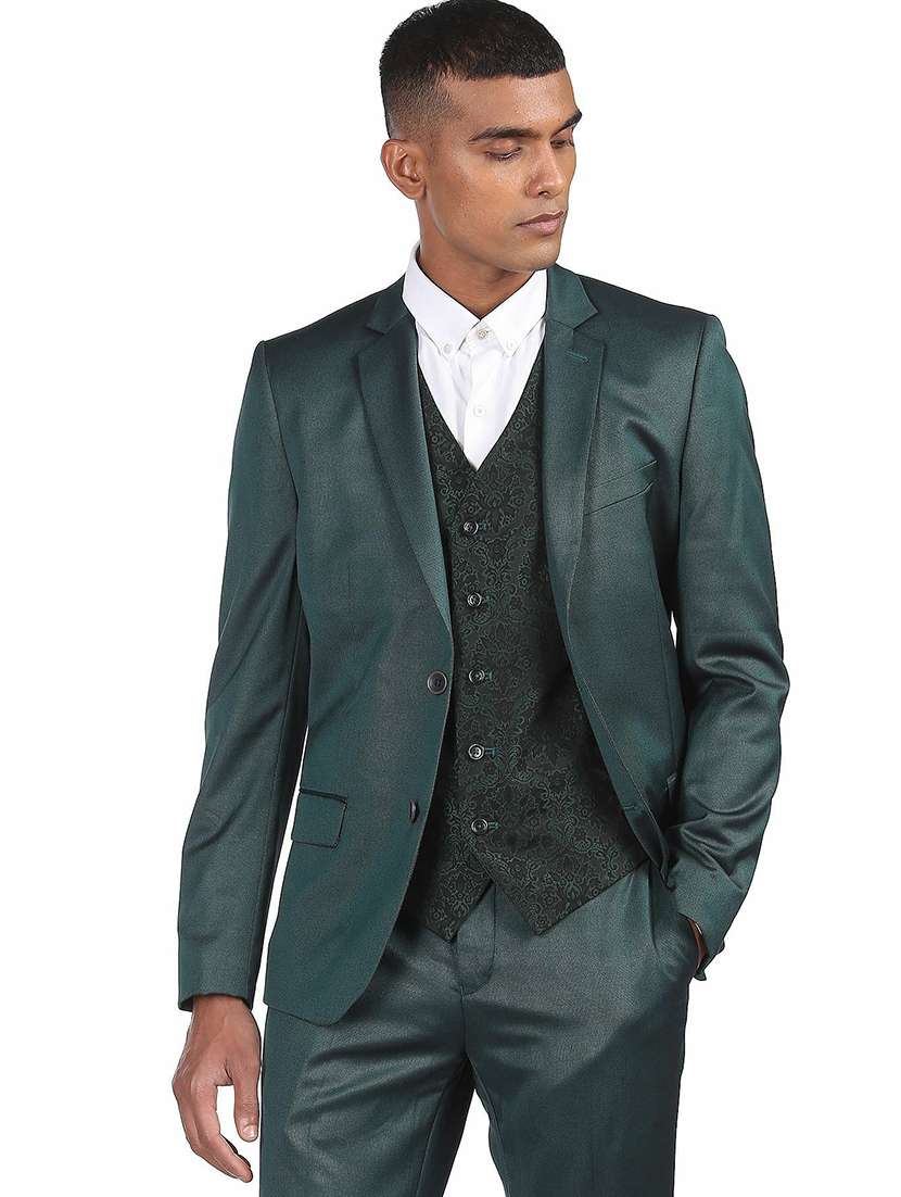 men solid long sleeve single breasted suit