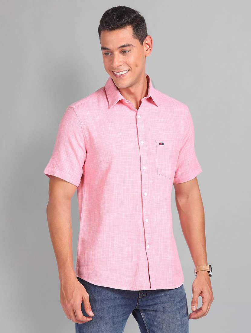 men solid short sleeve slim fit casual shirt