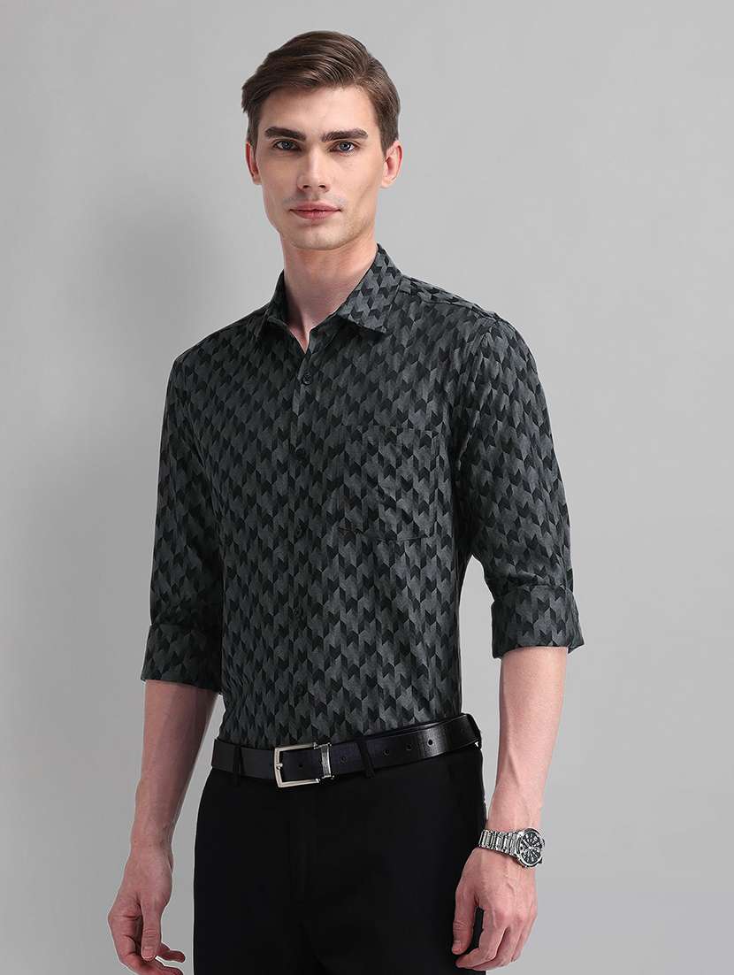 men geometric long sleeve slim fit formal shirt - 21844491 -  Standard Image - 1