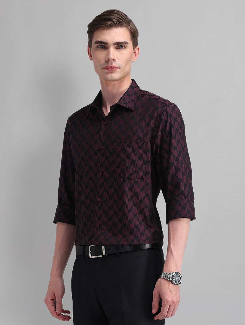 men geometric long sleeve slim fit formal shirt - 21844504 -  Standard Image - 1