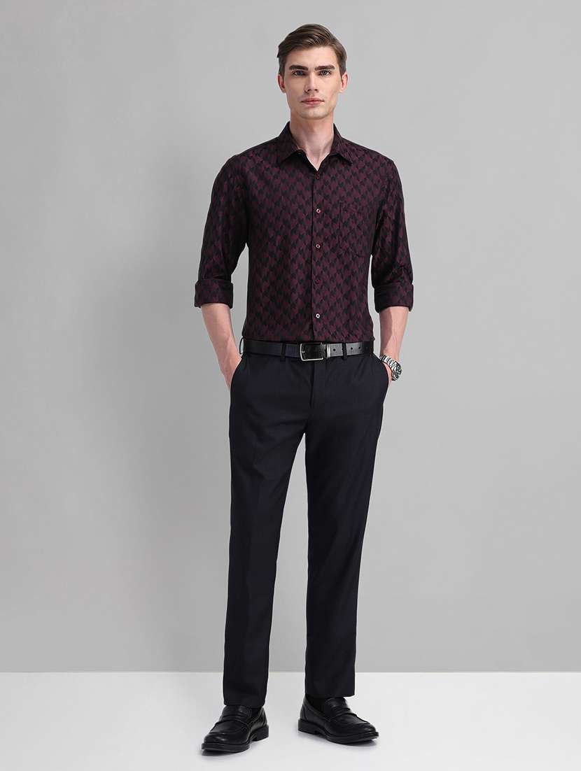 men geometric long sleeve slim fit formal shirt - 21844504 -  Standard Image - 4