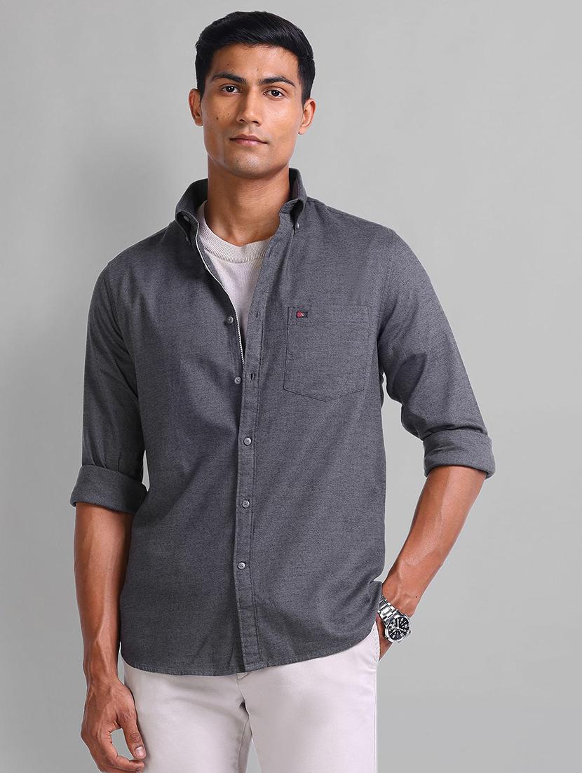 men solid long sleeve slim fit casual shirt