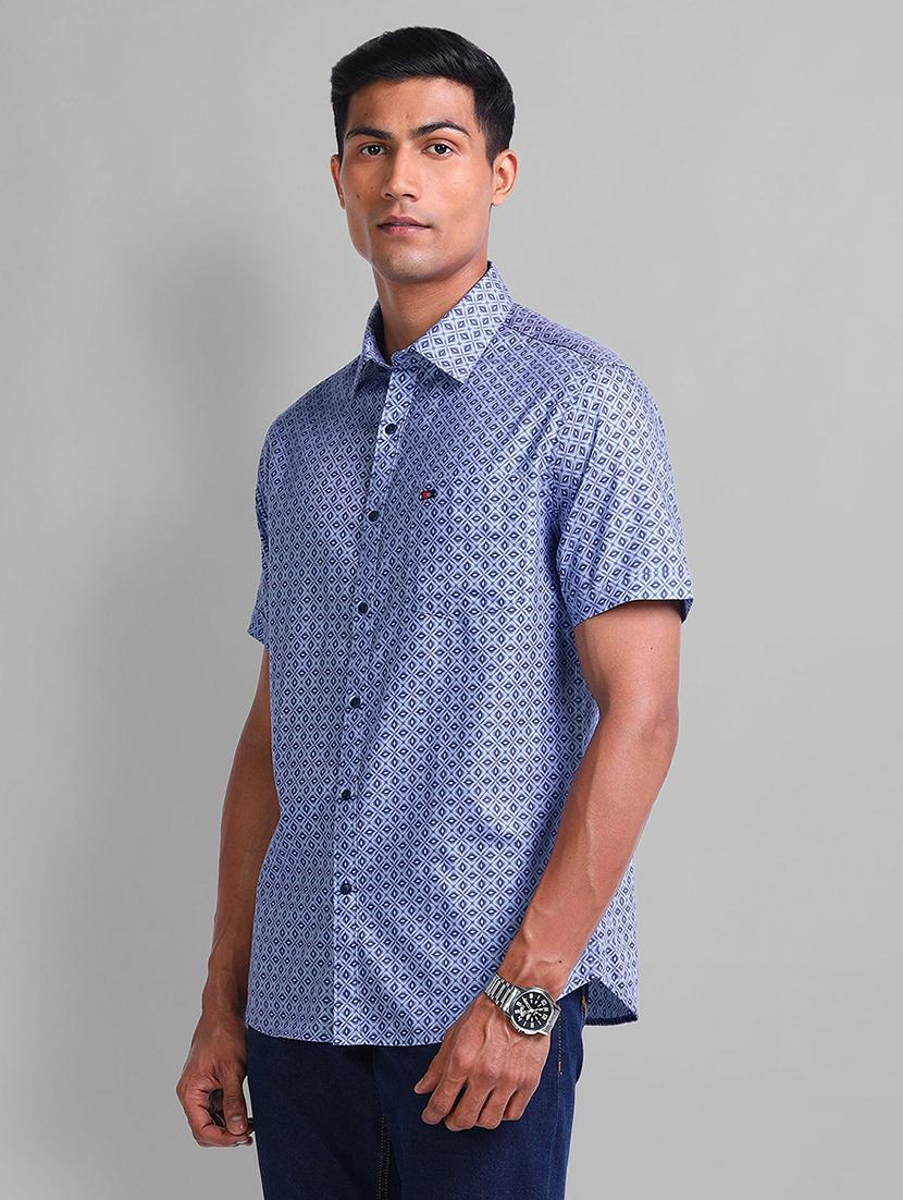 men printed short sleeve slim fit casual shirt - 21844529 -  Standard Image - 1