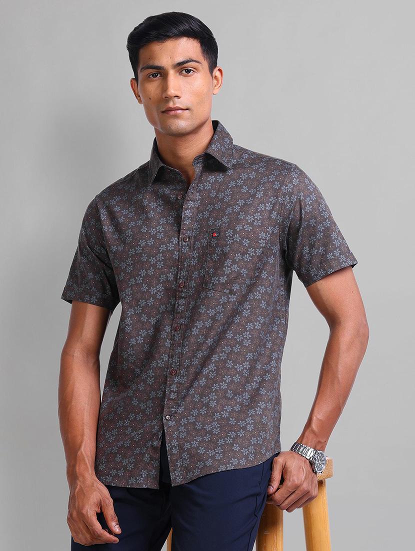 men floral printed short sleeve slim fit casual shirt - 21844531 -  Zoom Image - 0