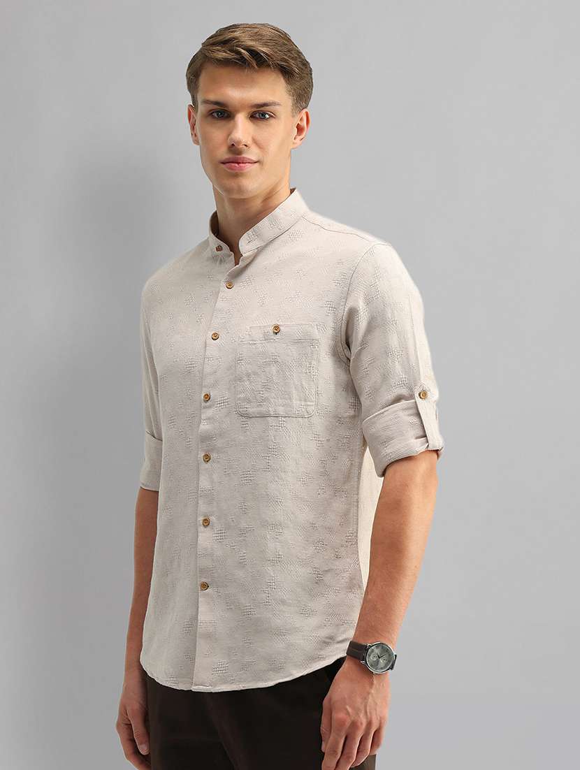 men self design long sleeve slim fit casual shirt - 21844540 -  Standard Image - 1