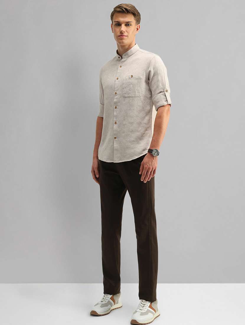 men self design long sleeve slim fit casual shirt - 21844540 -  Standard Image - 4