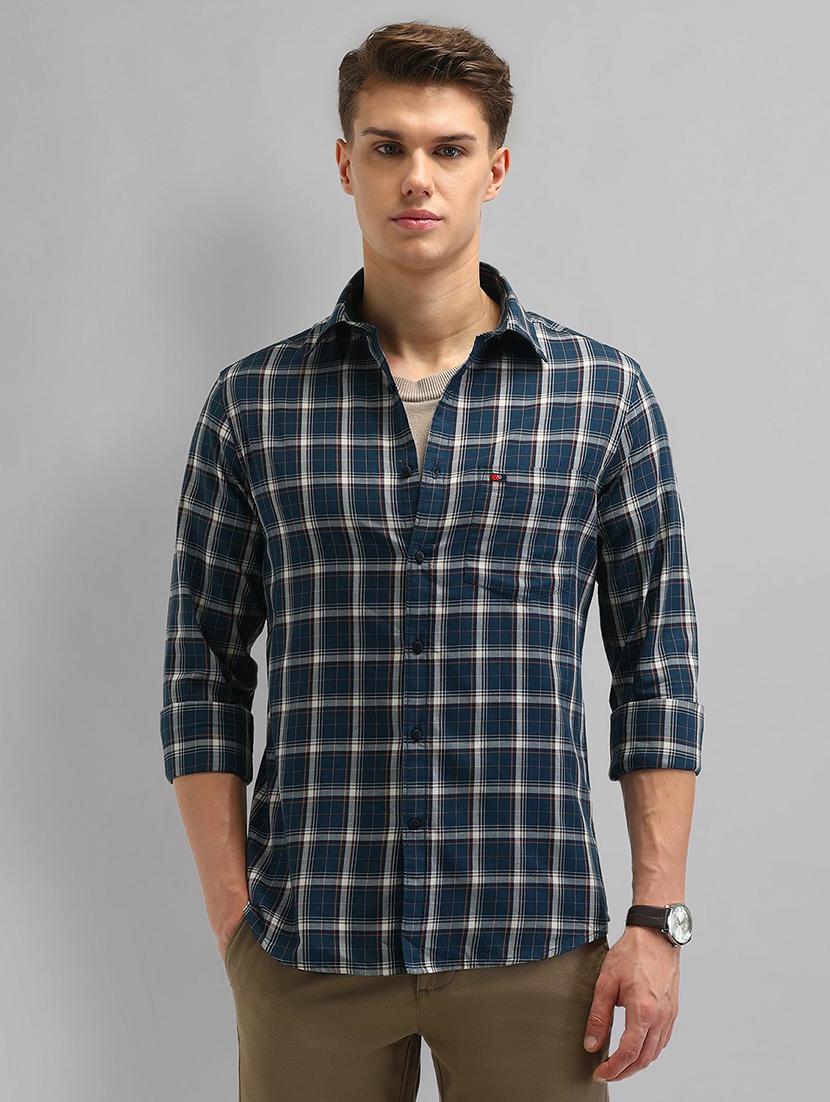 men checkered long sleeve slim fit casual shirt