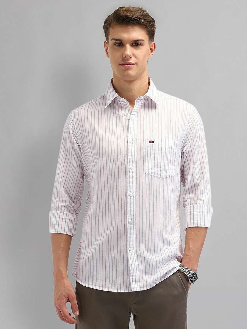 men striped long sleeve slim fit casual shirt